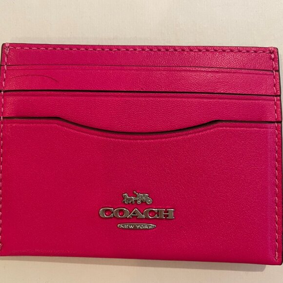 Coach Slim Id Card Case - CBX13 Dragonfruit Pink Smooth Leather - Picture 1 of 9